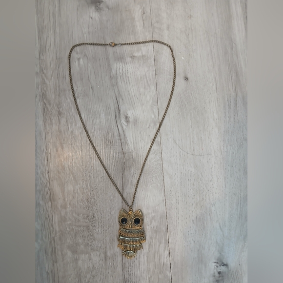 Vintage Gold Tone Owl Statement Large Articulared Art Pendant Necklace Art Deco - Picture 3 of 5